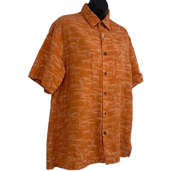 Vintage Silk Men Size Medium M Orange Short Sleeve Shirt Silk Linen Fish EUC - Picture 3 of 8